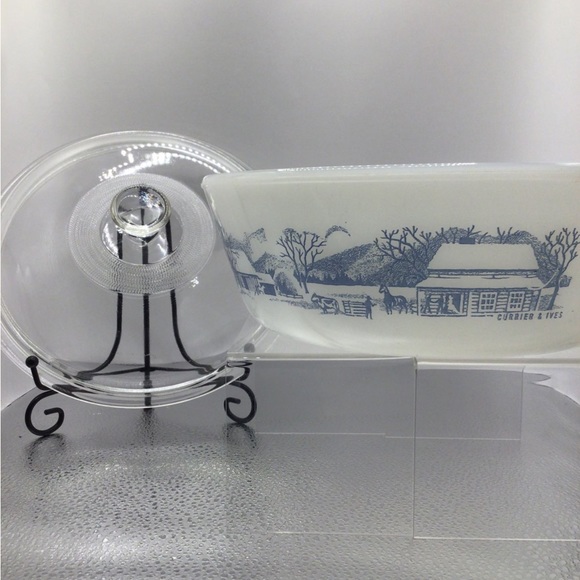 Royal Currier & Ives Glassbake Vintage 2 QT. With Lid, MADE IN USA, EUC - Picture 11 of 12